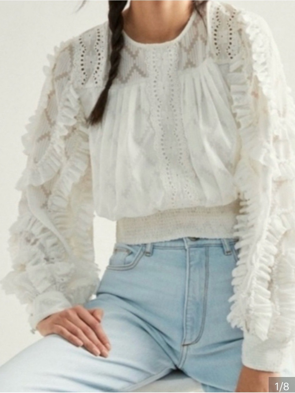 Anthropologie Not So Serious Women's White Ruffled Eyelet Blouse-white